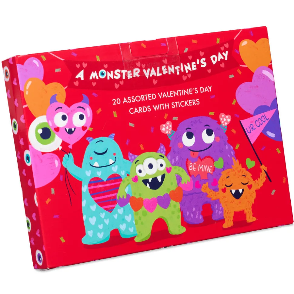 Monster Hearts Valentine’s Day Cards for Kids, 20-Count, 1 Sticker Sheet