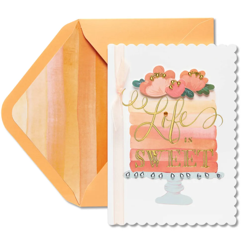 Ombre Floral Cake Birthday Greeting Card