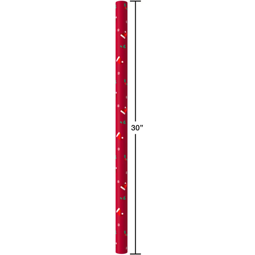 Ornaments, Santa Hats and Animals Christmas Wrapping Paper Rolls, 3 Rolls