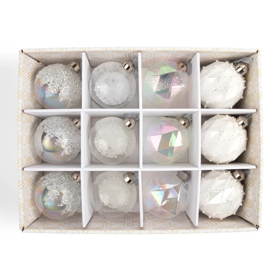 12 Pack Crystal Christmas Ornaments