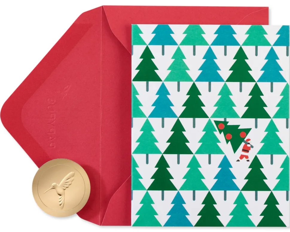 Pine Trees with Santa Holiday Christmas Boxed Cards – Glitter-Free, 20-Count