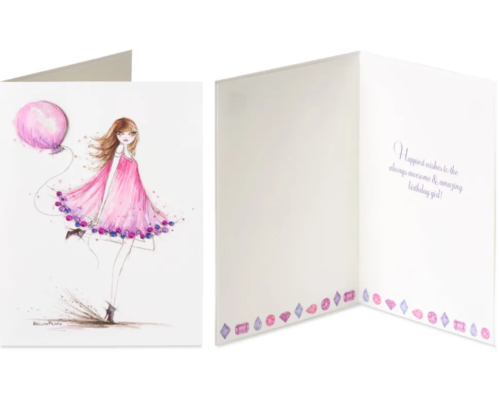 Pink Balloons Birthday Greeting Card Bundle, 2-Count- Designed by Bella Pilar