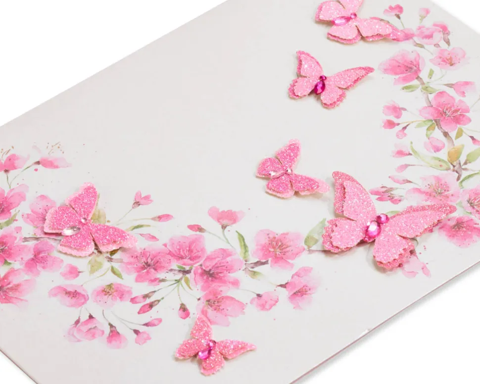 Pink Glitter Butterflies Blank Greeting Card