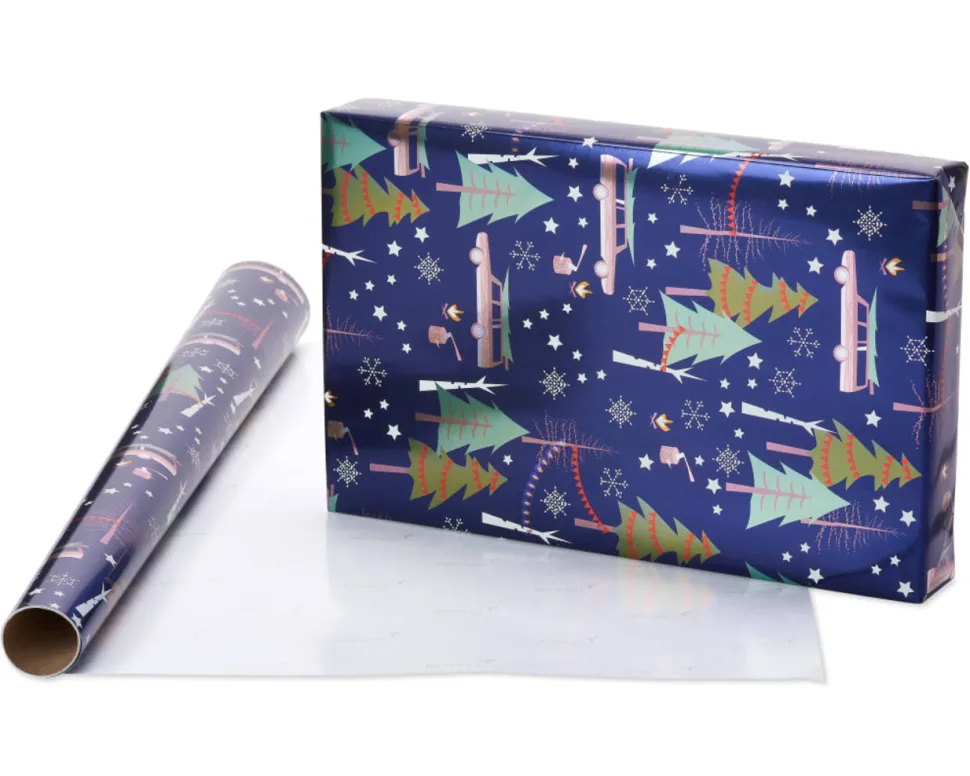 Playful Cats, Cars and Trees Holiday Wrapping Paper Rolls, 2 Rolls