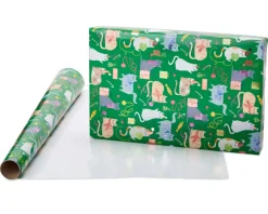 Playful Cats, Cars and Trees Holiday Wrapping Paper Rolls, 2 Rolls