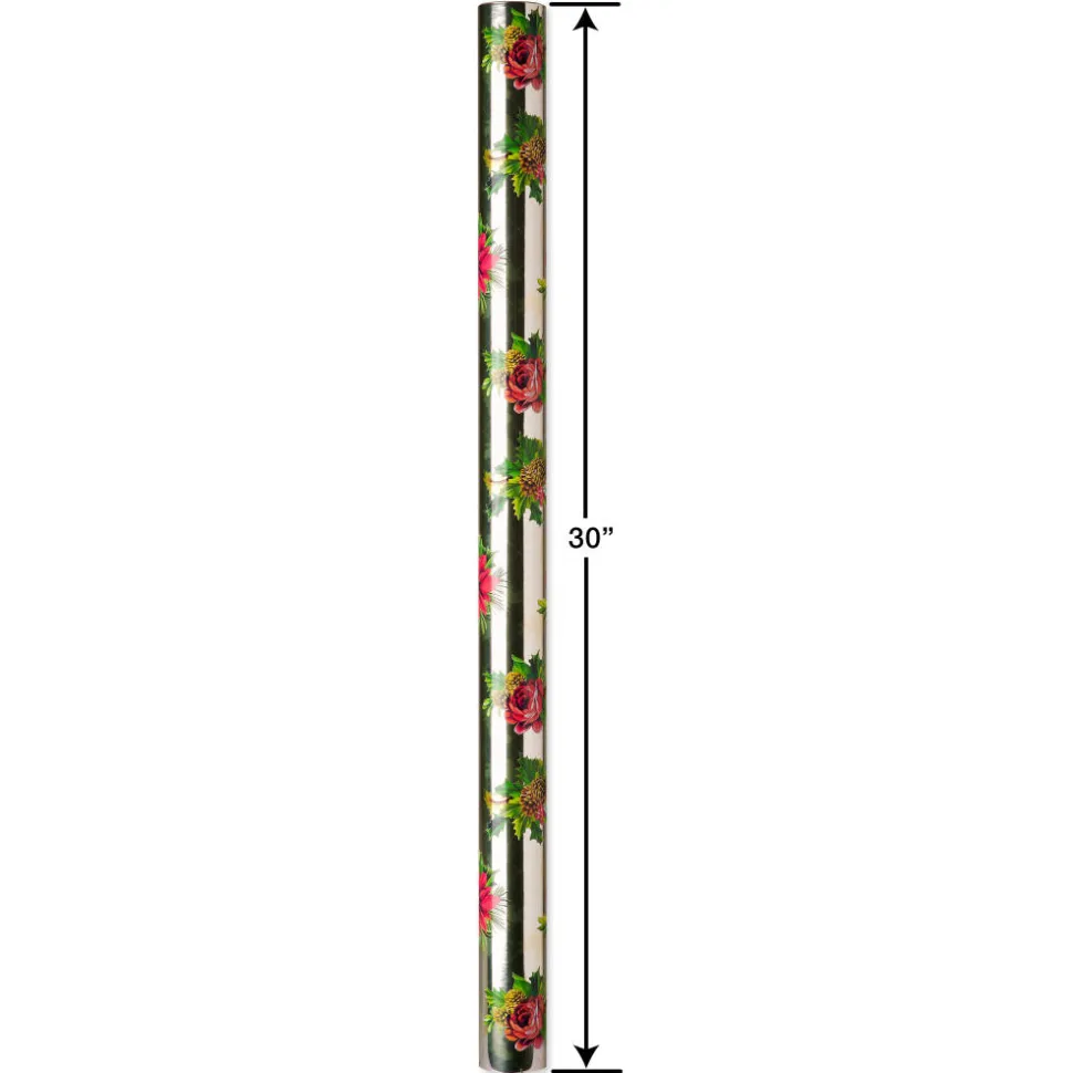 Poinsettias, Christmas Tidings, Red + Gold Trees Holiday Wrapping Paper Rolls, 3 Rolls