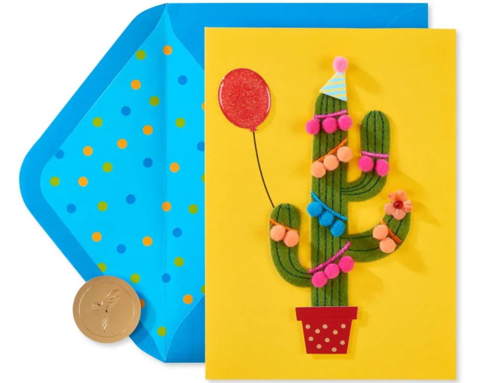 Pom Pom Cactus Birthday Greeting Card