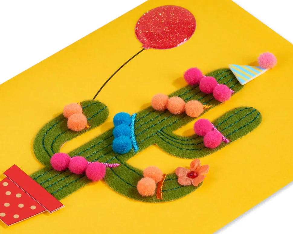Pom Pom Cactus Birthday Greeting Card