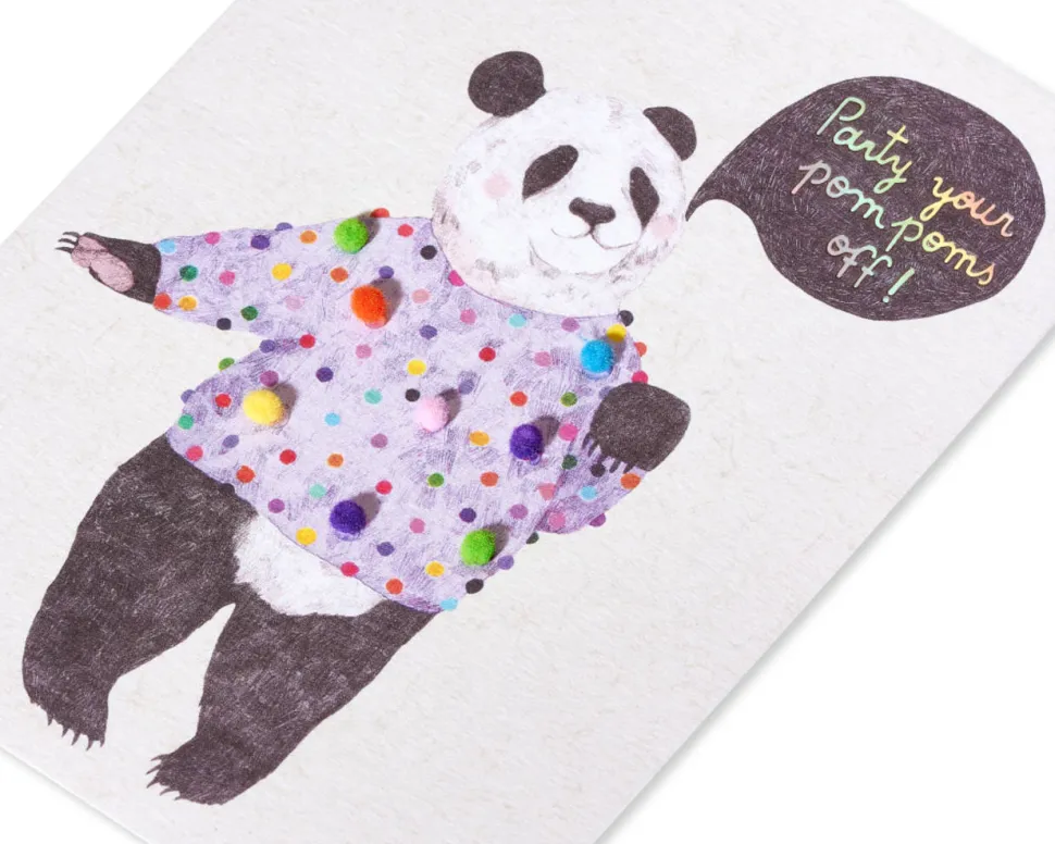 Pom Pom Panda Funny Birthday Greeting Card