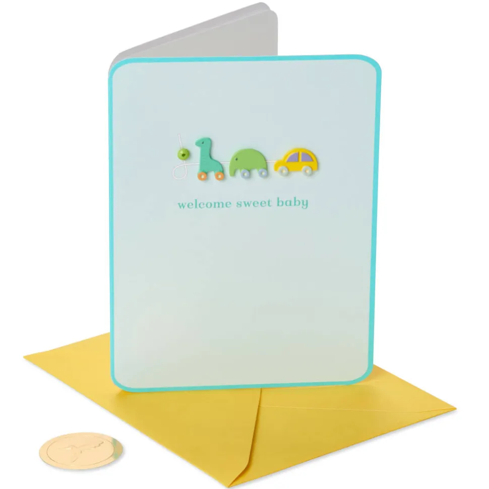 Pull-Toy Animals New Baby Greeting Card