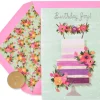 Purple Ombre Floral Cake Birthday Greeting Card