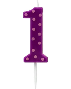 Purple Polka Dots Number 1 Birthday Candle, 1-Count