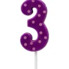Purple Polka Dots Number 3 Birthday Candle, 1-Count