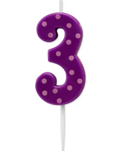 Purple Polka Dots Number 3 Birthday Candle, 1-Count