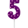 Purple Polka Dots Number 5 Birthday Candle, 1-Count