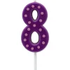 Purple Polka Dots Number 8 Birthday Candle, 1-Count