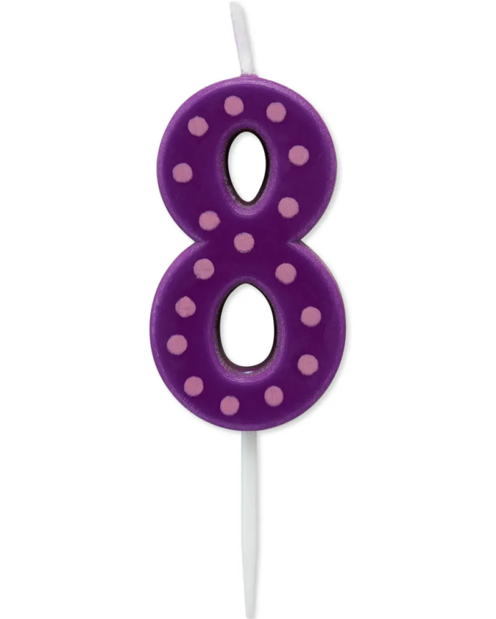 Purple Polka Dots Number 8 Birthday Candle, 1-Count