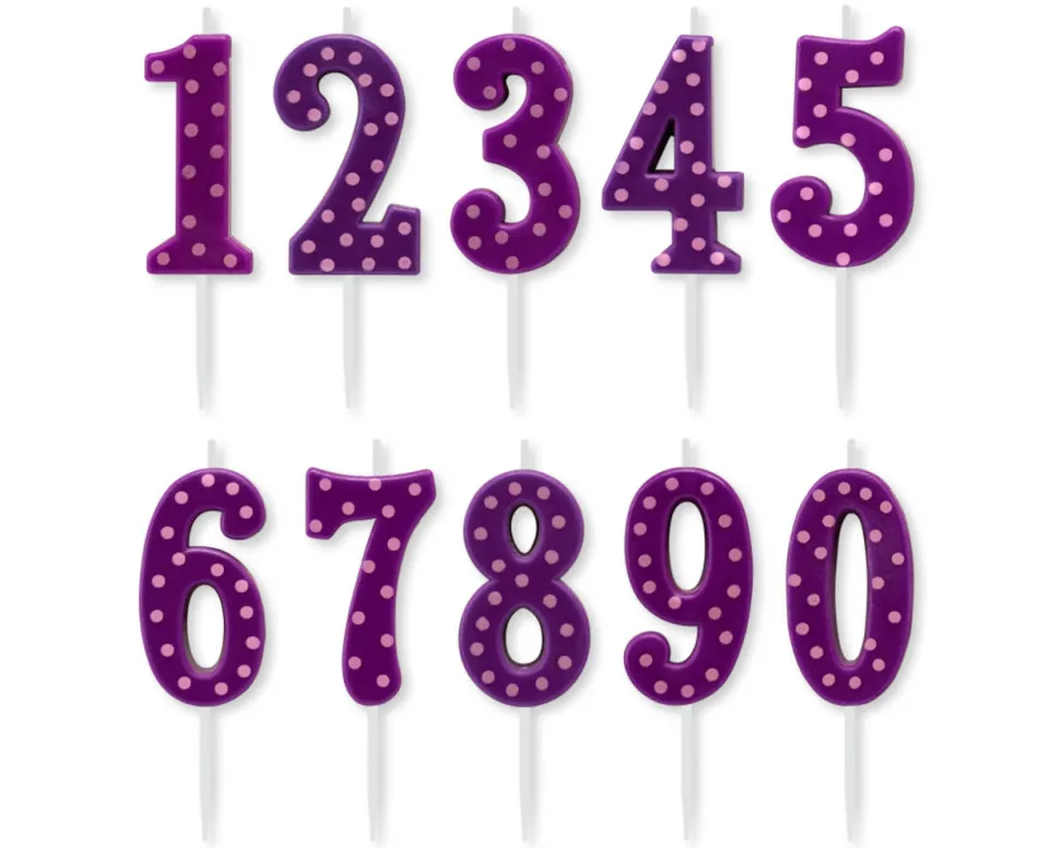 Purple Polka Dots Number Birthday Candles Pack, 10-Count