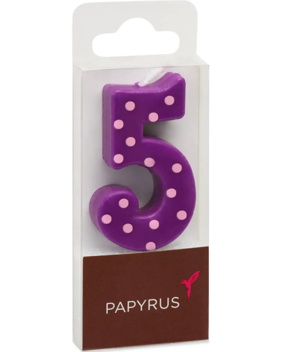Purple Polka Dots Number 5 Birthday Candle, 1-Count