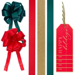 Red, Green and Gold Christmas Gift Tags, Ribbons and Bows for Gift Wrapping, 10-Count