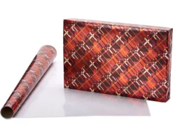 Red Plaid and Pine Trees Holiday Wrapping Paper Rolls, 2 Rolls