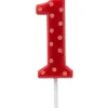 Red Polka Dots Number 1 Birthday Candle, 1-Count