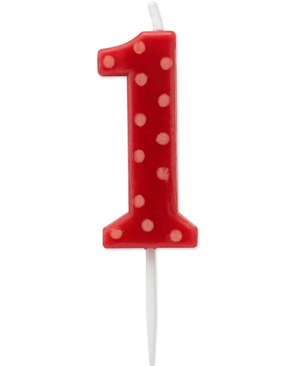 Red Polka Dots Number 1 Birthday Candle, 1-Count