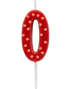 Red Polka Dots Number 0 Birthday Candle, 1-Count