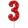 Red Polka Dots Number 3 Birthday Candle, 1-Count