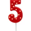 Red Polka Dots Number 5 Birthday Candle, 1-Count