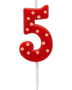 Red Polka Dots Number 5 Birthday Candle, 1-Count