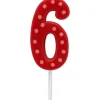 Red Polka Dots Number 6 Birthday Candle, 1-Count