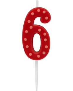 Red Polka Dots Number 6 Birthday Candle, 1-Count