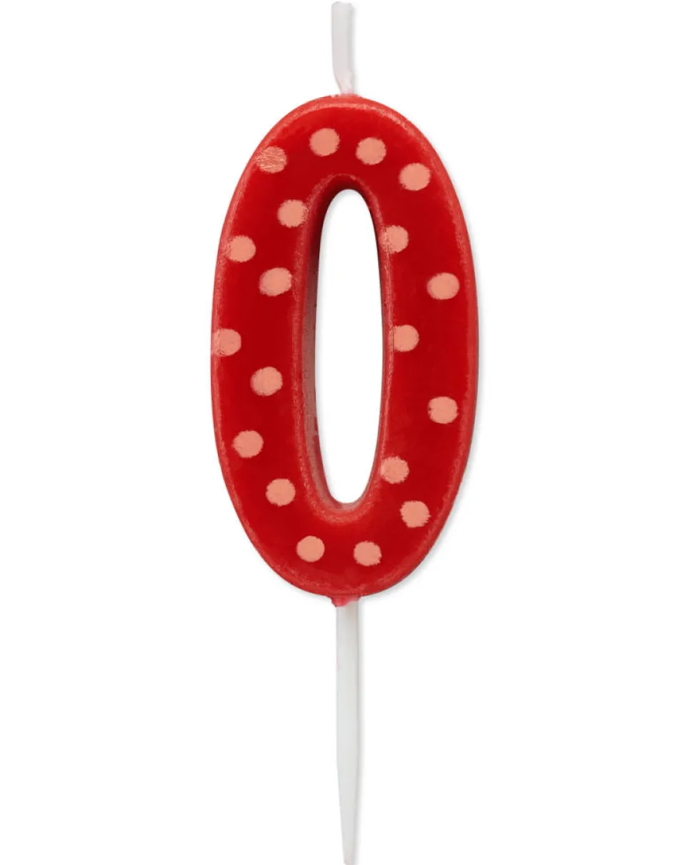 Red Polka Dots Number 0 Birthday Candle, 1-Count