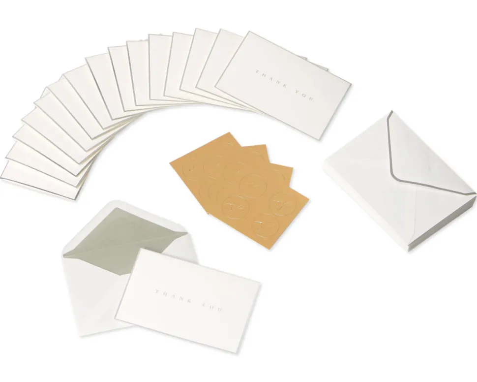 Silver Border Thank You Boxed Blank Note Cards and Envelopes, 16-Count