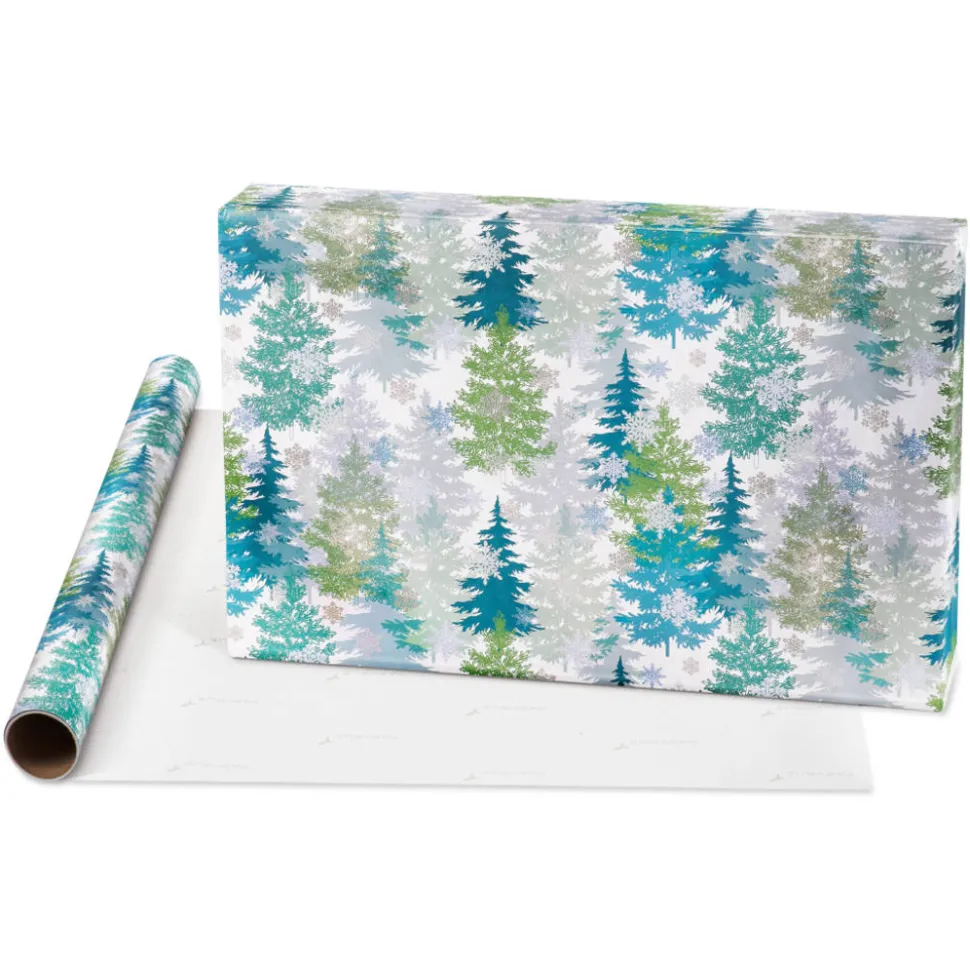 Snowflakes, Silver, Forest Holiday Wrapping Paper Rolls, 3 Rolls