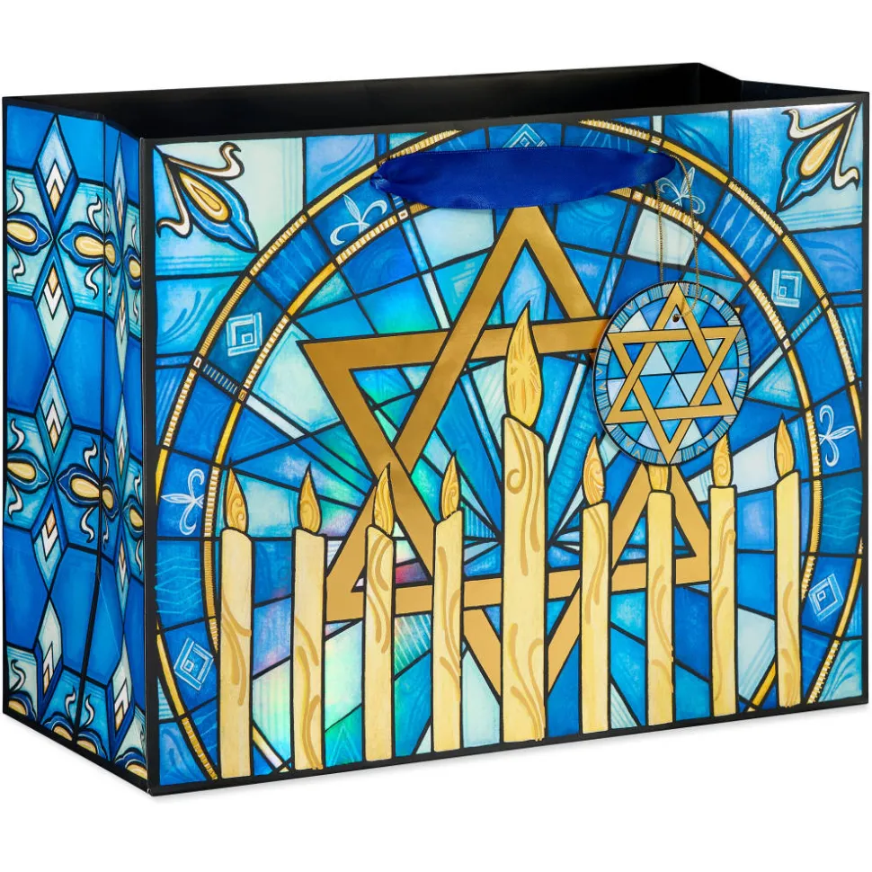 Stained Glass 13″ Large Hanukkah Gift Bag, 1 Bag