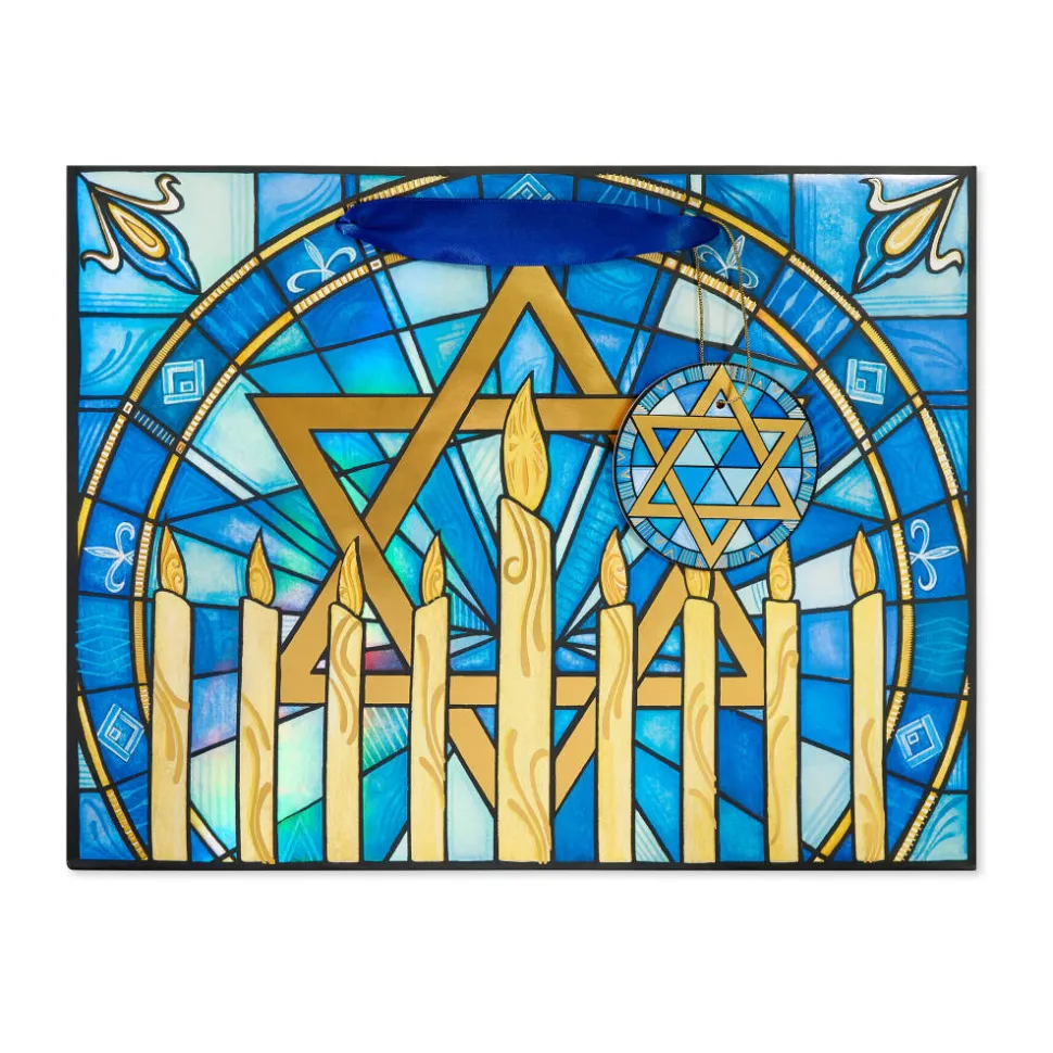 Stained Glass 13″ Large Hanukkah Gift Bag, 1 Bag