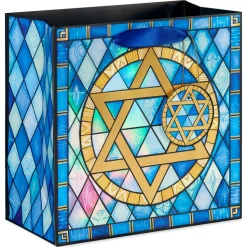 Stained Glass Star of David 8″ Medium Hanukkah Gift Bag, 1 Bag