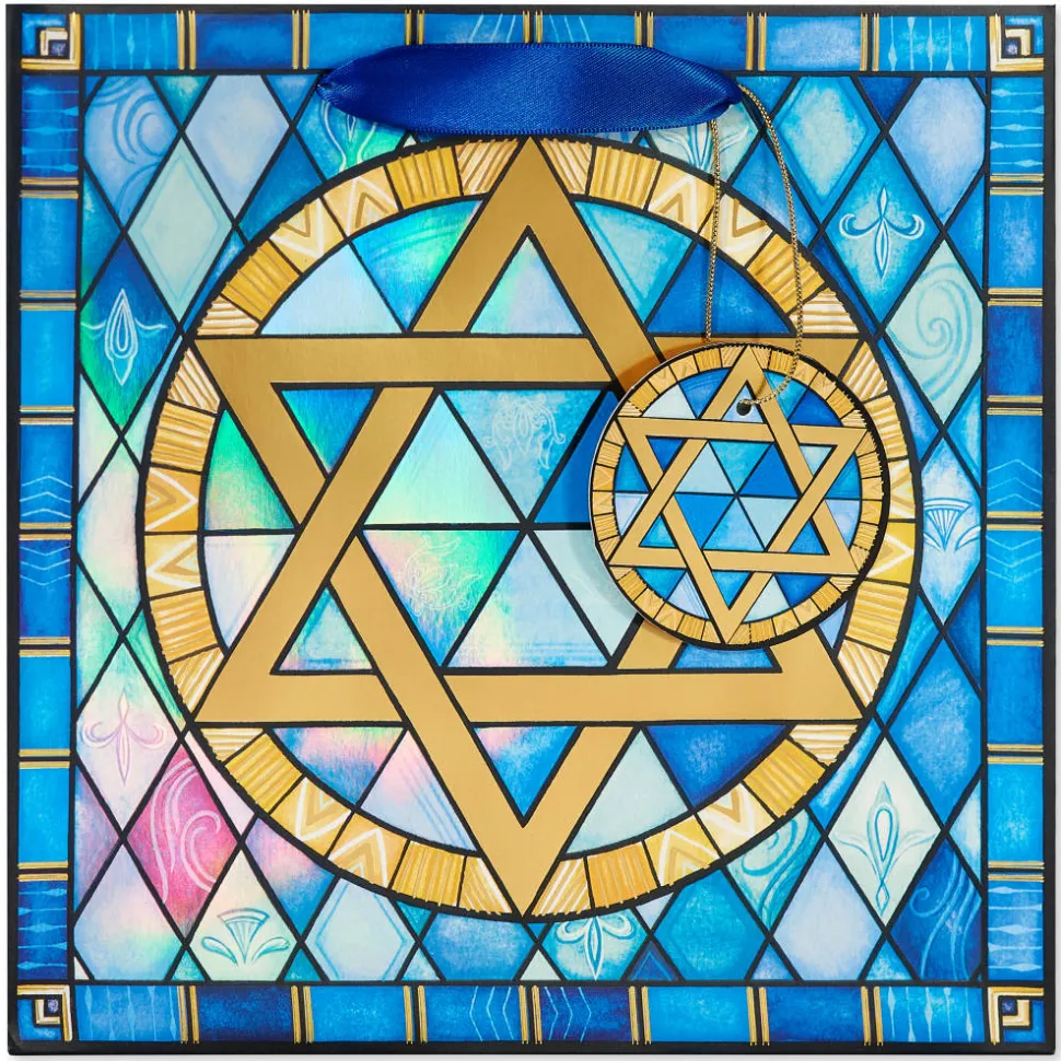 Stained Glass Star of David 8″ Medium Hanukkah Gift Bag, 1 Bag