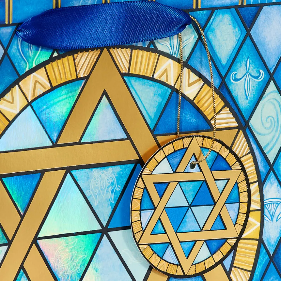 Stained Glass Star of David 8″ Medium Hanukkah Gift Bag, 1 Bag