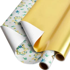 Star of David and Gold Hanukkah Wrapping Paper Rolls, 2 Rolls
