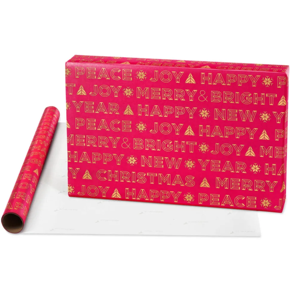 Teal + Gold Stars, Christmas Text, Gold Stars Holiday Wrapping Paper Rolls, 3 Rolls