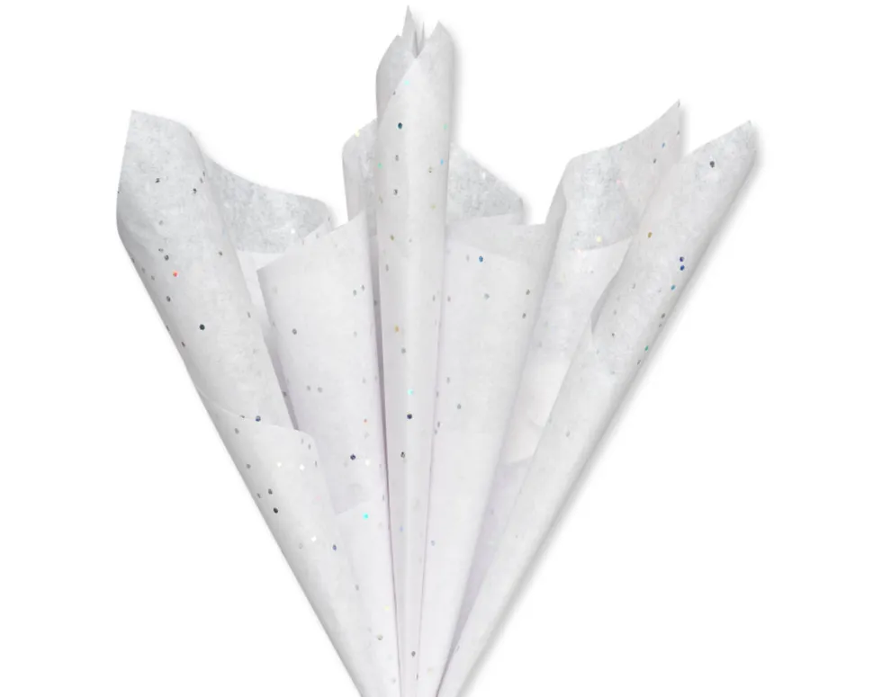 White Tissue Paper with Blue Polka Dots, 4-Sheets