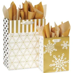 Winter Wonder Holiday Gift Bags with Tissue Paper, 2 Bags, 1 Large 13″, 1 Medium 9″, 18 Sheets