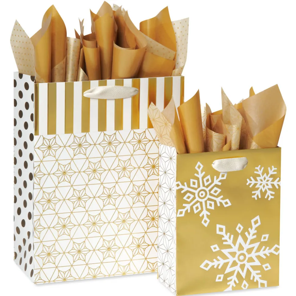 Winter Wonder Holiday Gift Bags with Tissue Paper, 2 Bags, 1 Large 13″, 1 Medium 9″, 18 Sheets