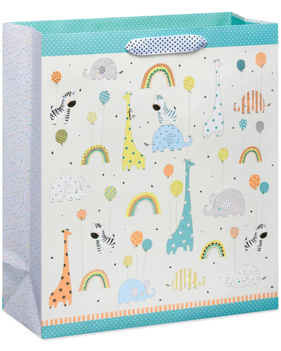 Zoo Animals with Balloons Jumbo Baby Gift Bag, 1 Bag