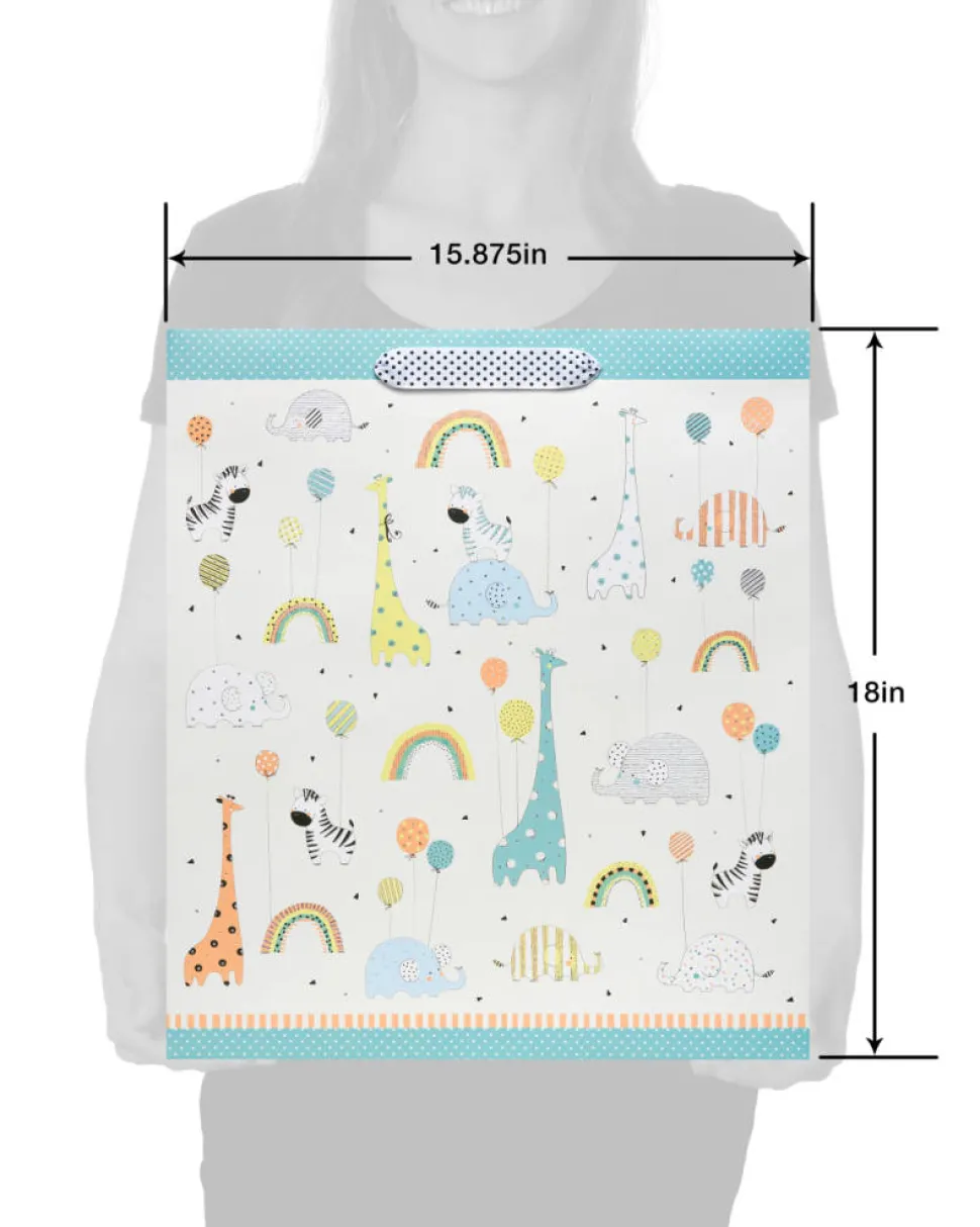 Zoo Animals with Balloons Jumbo Baby Gift Bag, 1 Bag