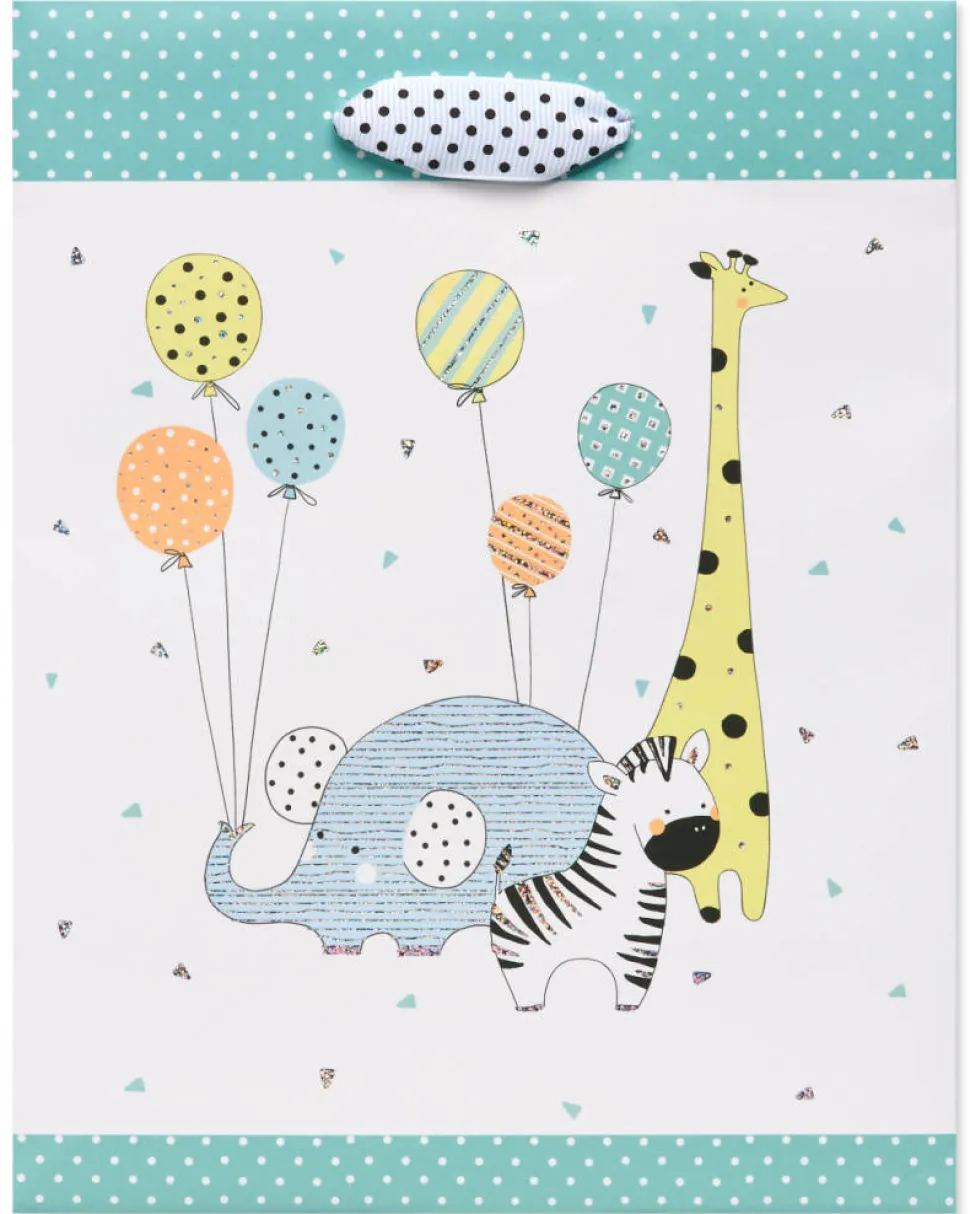 Zoo Animals with Balloons Medium Baby Gift Bag, 1 Bag