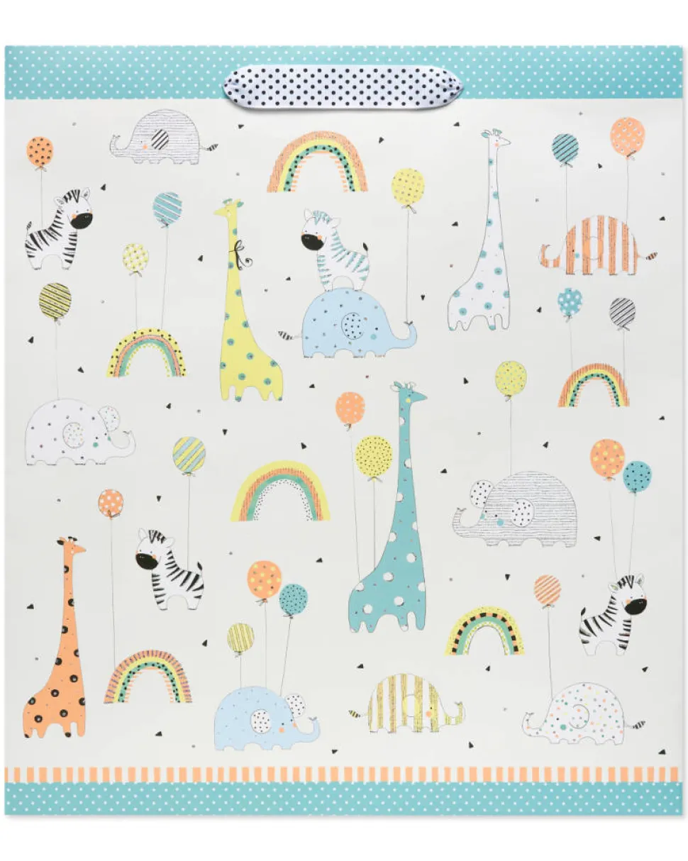Zoo Animals with Balloons Jumbo Baby Gift Bag, 1 Bag